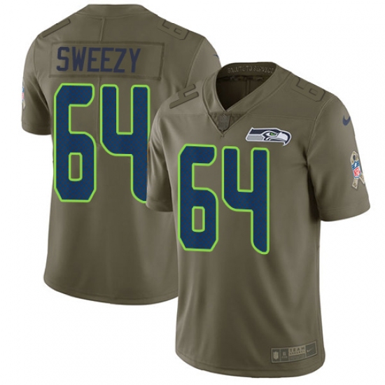 Men's Nike Seattle Seahawks 64 J.R. Sweezy Limited Olive 2017 Salute to Service NFL Jersey