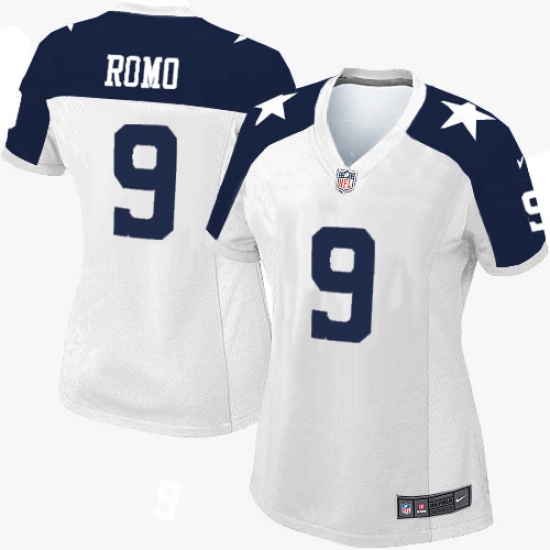 Women's Nike Dallas Cowboys 9 Tony Romo Elite White Throwback Alternate NFL Jersey