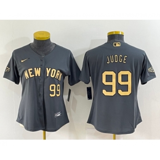 Women's New York Yankees 99 Aaron Judge Number Grey 2022 All Star Stitched Cool Base Nike Jersey