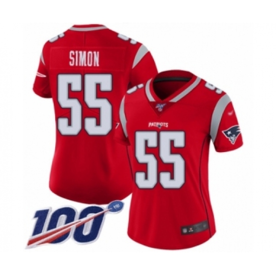 Women's New England Patriots 55 John Simon Limited Red Inverted Legend 100th Season Football Jersey