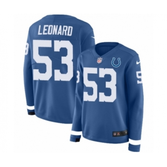 Women's Nike Indianapolis Colts 53 Darius Leonard Limited Blue Therma Long Sleeve NFL Jersey