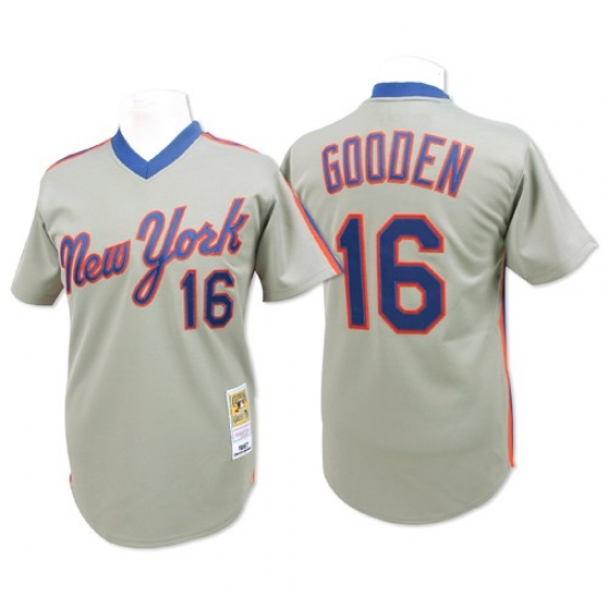 Men's Mitchell and Ness New York Mets 16 Dwight Gooden Authentic Grey Throwback MLB Jersey