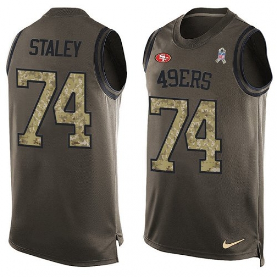 Men's Nike San Francisco 49ers 74 Joe Staley Limited Green Salute to Service Tank Top NFL Jersey