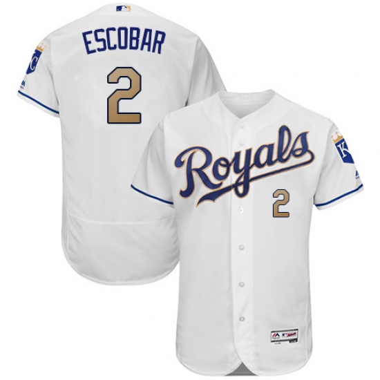 Men's Majestic Kansas City Royals 2 Alcides Escobar White Home Flex Base Authentic MLB Jersey