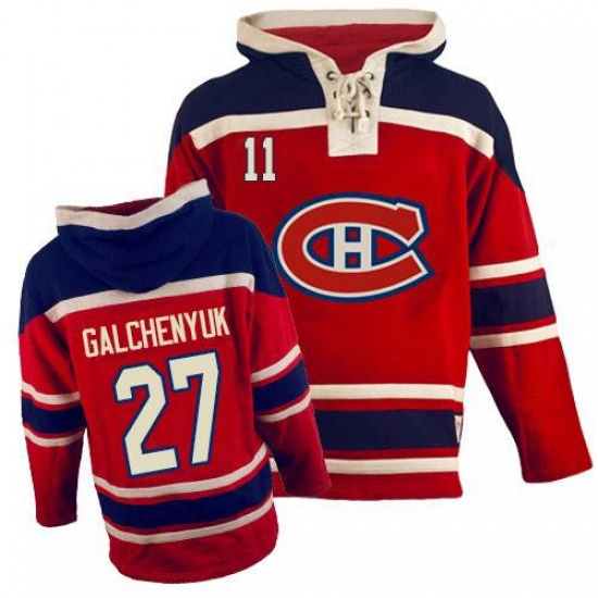 Men's Old Time Hockey Montreal Canadiens 27 Alex Galchenyuk Authentic Red Sawyer Hooded Sweatshirt NHL Jersey