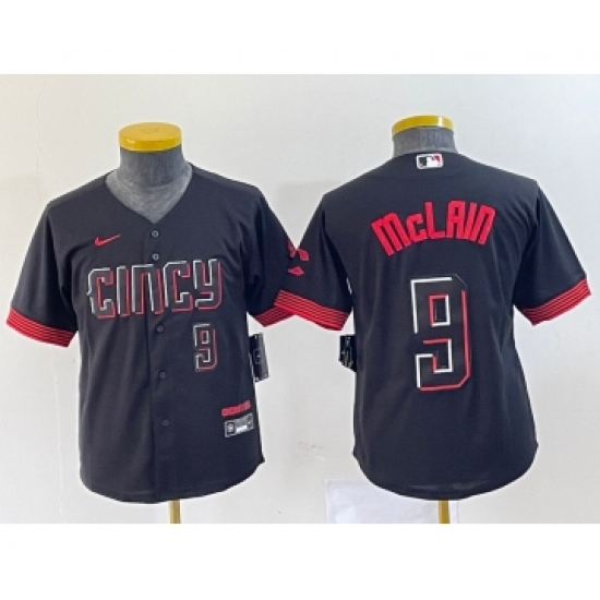 Youth Nike Cincinnati Reds 9 Matt McLain Number Black 2023 City Connect Cool Base Stitched Jersey2