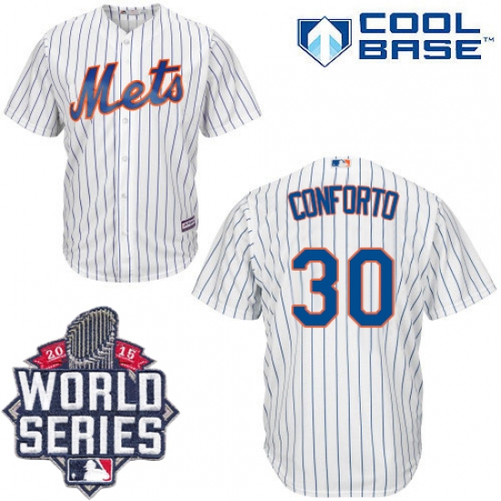Men's Majestic New York Mets 30 Michael Conforto Replica White Home Cool Base 2015 World Series MLB Jersey
