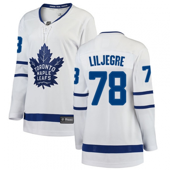 Women's Toronto Maple Leafs 78 Timothy Liljegren Authentic White Away Fanatics Branded Breakaway NHL Jersey