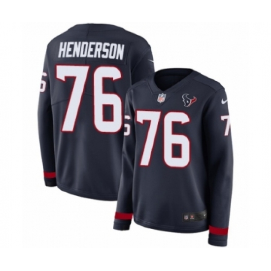 Women's Nike Houston Texans 76 Seantrel Henderson Limited Navy Blue Therma Long Sleeve NFL Jersey