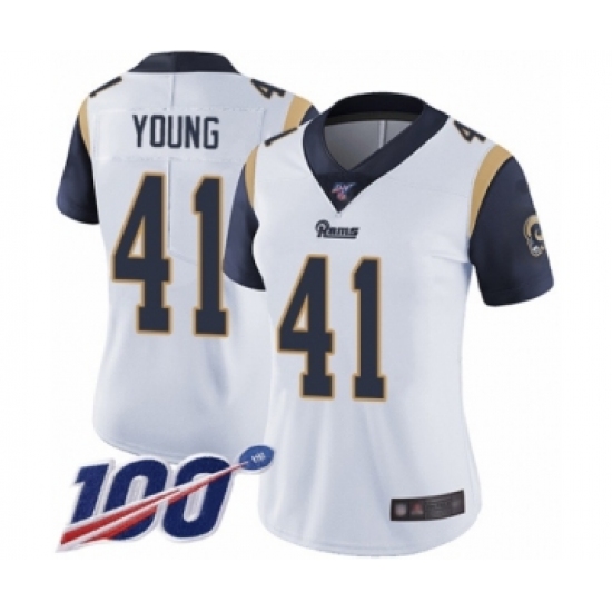 Women's Los Angeles Rams 41 Kenny Young White Vapor Untouchable Limited Player 100th Season Football Jersey