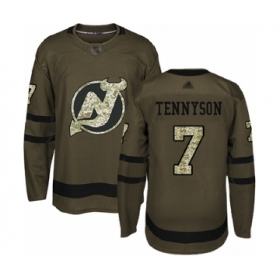 Men's New Jersey Devils 7 Matt Tennyson Authentic Green Salute to Service Hockey Jersey