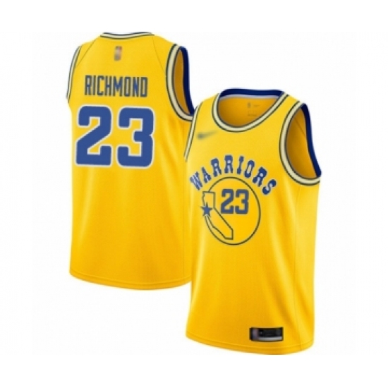 Men's Golden State Warriors 23 Mitch Richmond Authentic Gold Hardwood Classics Basketball Jersey