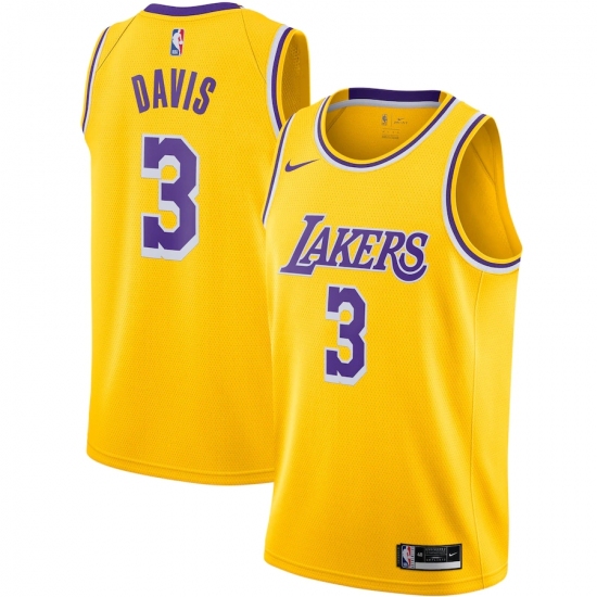 Men's Los Angeles Lakers 3 Anthony Davis Nike Gold 2020-21 Swingman Jersey