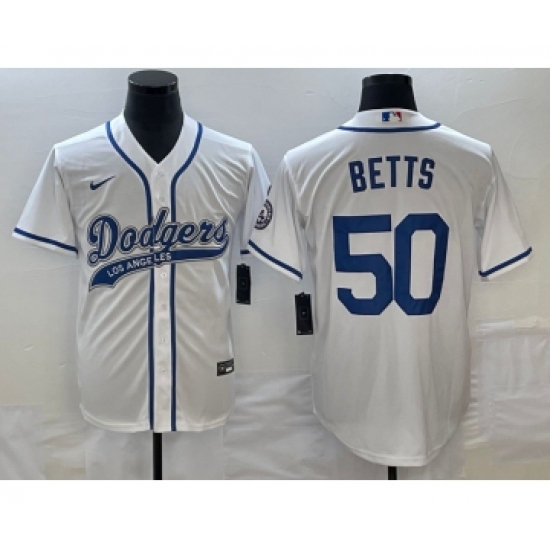 Men's Los Angeles Dodgers 50 Mookie Betts White Cool Base Stitched Baseball Jersey