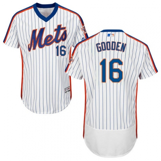 Men's Majestic New York Mets 16 Dwight Gooden White Alternate Flex Base Authentic Collection MLB Jersey