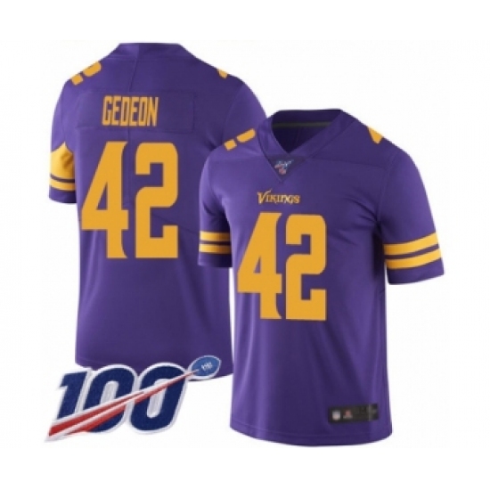Men's Minnesota Vikings 42 Ben Gedeon Limited Purple Rush Vapor Untouchable 100th Season Football Jersey