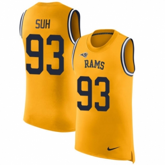 Men's Nike Los Angeles Rams 93 Ndamukong Suh Limited Gold Rush Player Name & Number Tank Top NFL Jersey