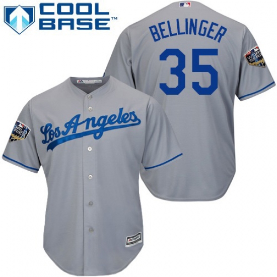 Youth Majestic Los Angeles Dodgers 35 Cody Bellinger Authentic Grey Road Cool Base 2018 World Series MLB Jersey