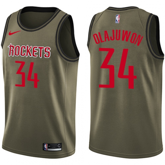 Men's Nike Houston Rockets 34 Hakeem Olajuwon Green Salute to Service NBA Swingman Jersey