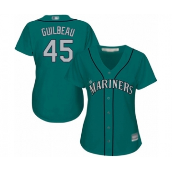 Women's Seattle Mariners 45 Taylor Guilbeau Authentic Teal Green Alternate Cool Base Baseball Player Jersey
