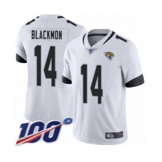Men's Jacksonville Jaguars 14 Justin Blackmon White Vapor Untouchable Limited Player 100th Season Football Jersey