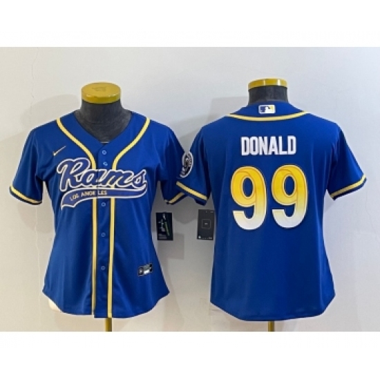 Women's Los Angeles Rams 99 Aaron Donald Royal With Patch Cool Base Stitched Baseball Jersey