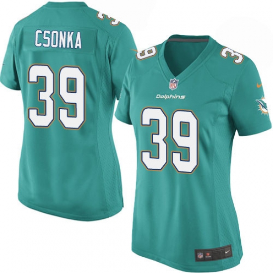 Women's Nike Miami Dolphins 39 Larry Csonka Game Aqua Green Team Color NFL Jersey