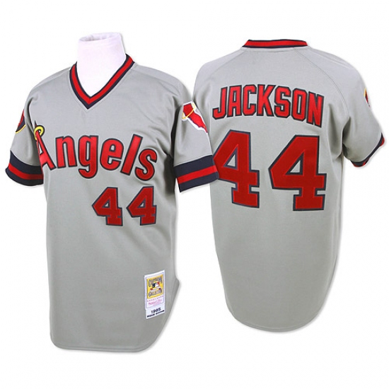 Men's Mitchell and Ness Los Angeles Angels of Anaheim 44 Reggie Jackson Authentic Grey Throwback MLB Jersey