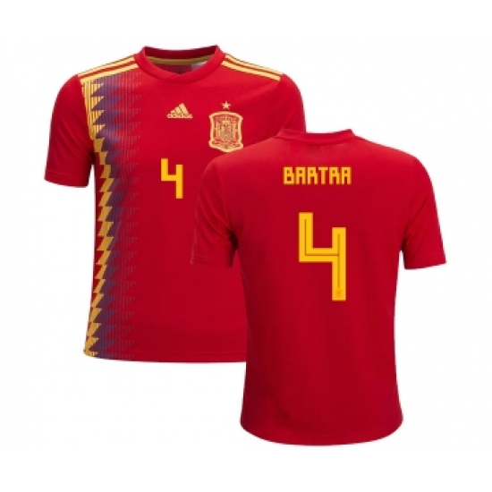 Spain 4 Bartra Red Home Kid Soccer Country Jersey