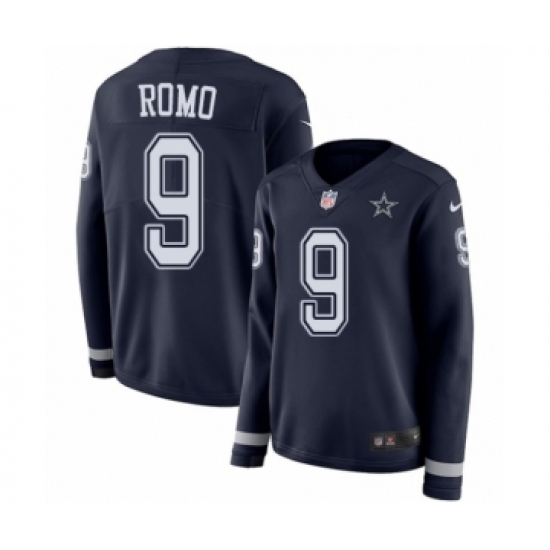 Women's Nike Dallas Cowboys 9 Tony Romo Limited Navy Blue Therma Long Sleeve NFL Jersey