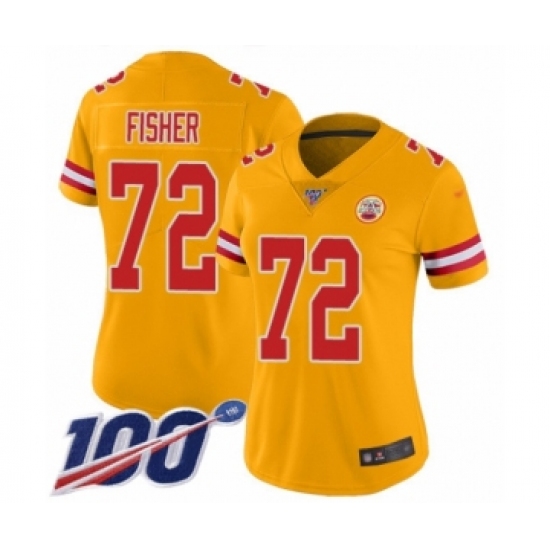 Women's Kansas City Chiefs 72 Eric Fisher Limited Gold Inverted Legend 100th Season Football Jersey