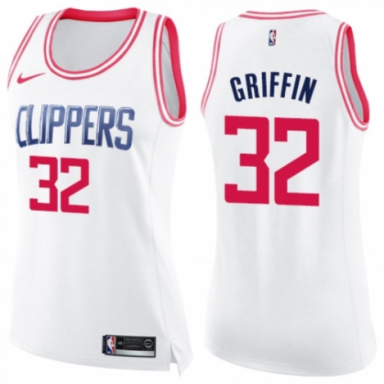 Women's Nike Los Angeles Clippers 32 Blake Griffin Swingman White Pink Fashion NBA Jersey