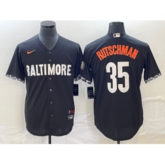 Men's Baltimore Orioles 35 Adley Rutschman Black 2023 City Connect Cool Base Stitched Jersey 1