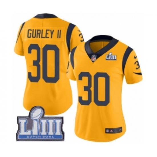 Women's Nike Los Angeles Rams 30 Todd Gurley Limited Gold Rush Vapor Untouchable Super Bowl LIII Bound NFL Jersey