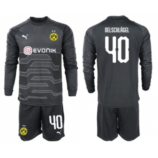 Dortmund 40 Oelschlagel Black Goalkeeper Long Sleeves Soccer Club Jersey