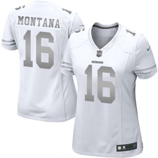 Women's Nike San Francisco 49ers 16 Joe Montana Limited White Platinum NFL Jersey
