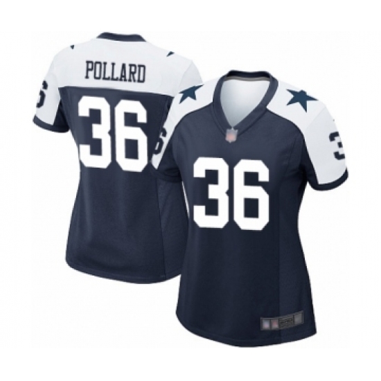Women's Dallas Cowboys 36 Tony Pollard Game Navy Blue Throwback Alternate Football Jersey