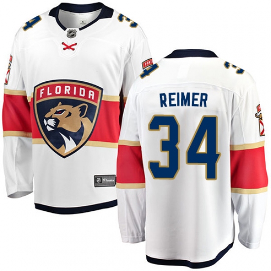 Men's Florida Panthers 34 James Reimer Fanatics Branded White Away Breakaway NHL Jersey