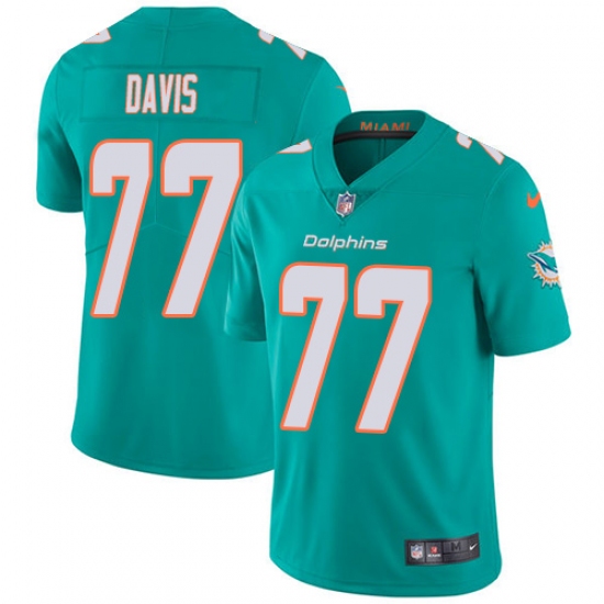 Men's Nike Miami Dolphins 77 Jesse Davis Aqua Green Team Color Vapor Untouchable Limited Player NFL Jersey