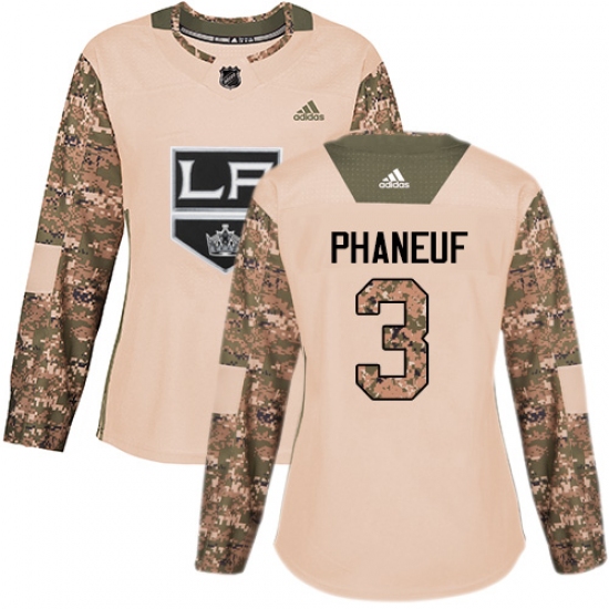 Women's Adidas Los Angeles Kings 3 Dion Phaneuf Authentic Camo Veterans Day Practice NHL Jersey