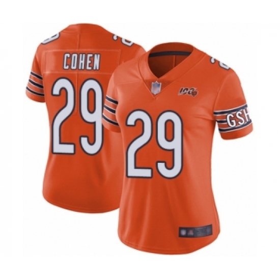 Women's Chicago Bears 29 Tarik Cohen Orange Alternate 100th Season Limited Football Jersey