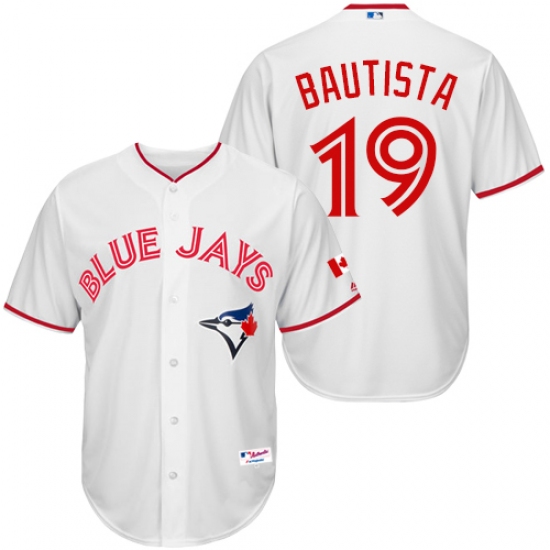 Men's Majestic Toronto Blue Jays 19 Jose Bautista Replica White 2015 Canada Day MLB Jersey