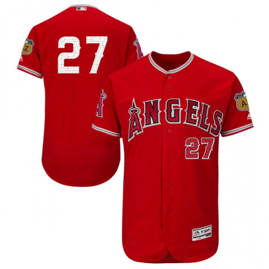 Men's Majestic Los Angeles Angels of Anaheim 27 Mike Trout Scarlet 2017 Spring Training Authentic Collection Flex Base MLB Jersey