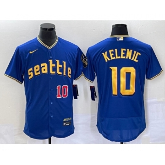 Men's Seattle Mariners 10 Jarred Kelenic Number Blue 2023 City Connect Flex Base Stitched Jersey