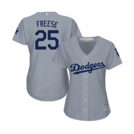 Women's Los Angeles Dodgers 25 David Freese Authentic Grey Road Cool Base Baseball Jersey