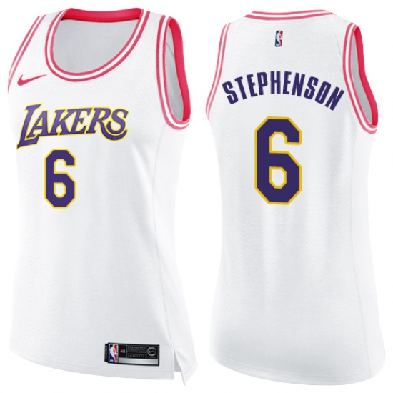Women's Nike Los Angeles Lakers 6 Lance Stephenson Swingman White Pink Fashion NBA Jersey