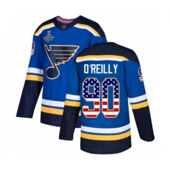 Youth St. Louis Blues 90 Ryan O'Reilly Authentic Blue USA Flag Fashion 2019 Stanley Cup Champions Hockey Jersey