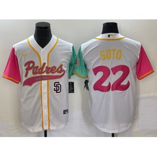 Men's San Diego Padres 22 Juan Soto White NEW 2023 City Connect Cool Base Stitched Jersey1