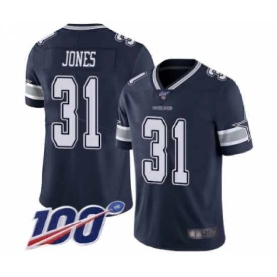 Men's Dallas Cowboys 31 Byron Jones Navy Blue Team Color Vapor Untouchable Limited Player 100th Season Football Jersey
