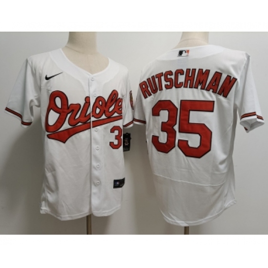 Men's Baltimore Orioles 35 Adley Rutschman White Stitched Flex Base Nike Jersey